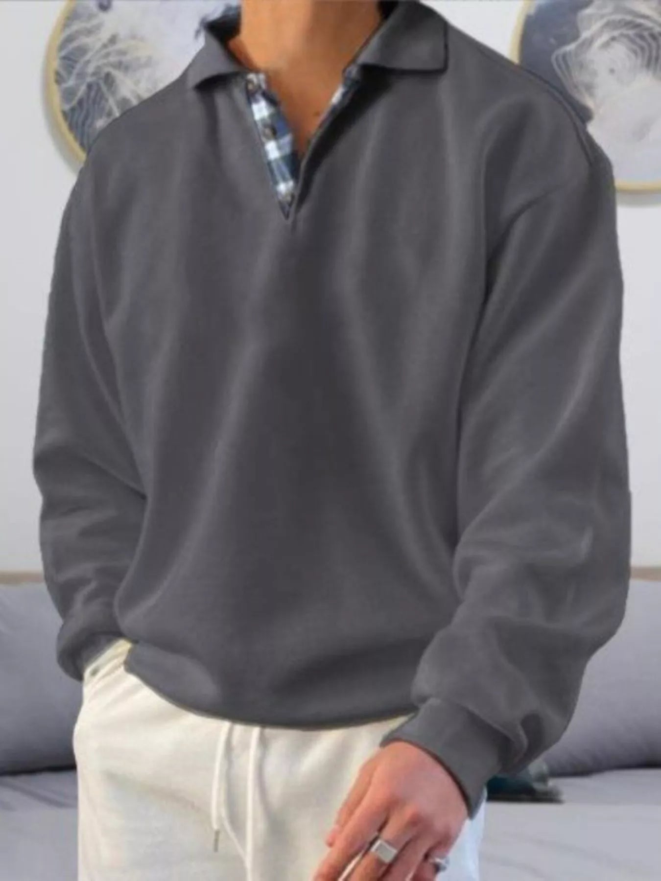 Large Mens Traditional Long Sleeve Polo Shirt