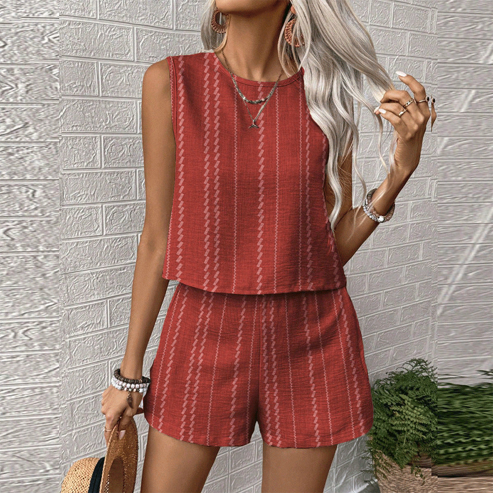 Women's Casual Cotton Sleeveless Top and Shorts Set