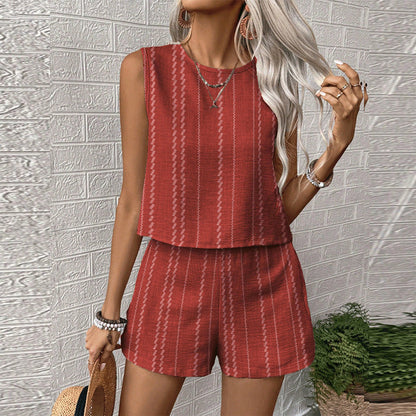 Women's Casual Cotton Sleeveless Top and Shorts Set