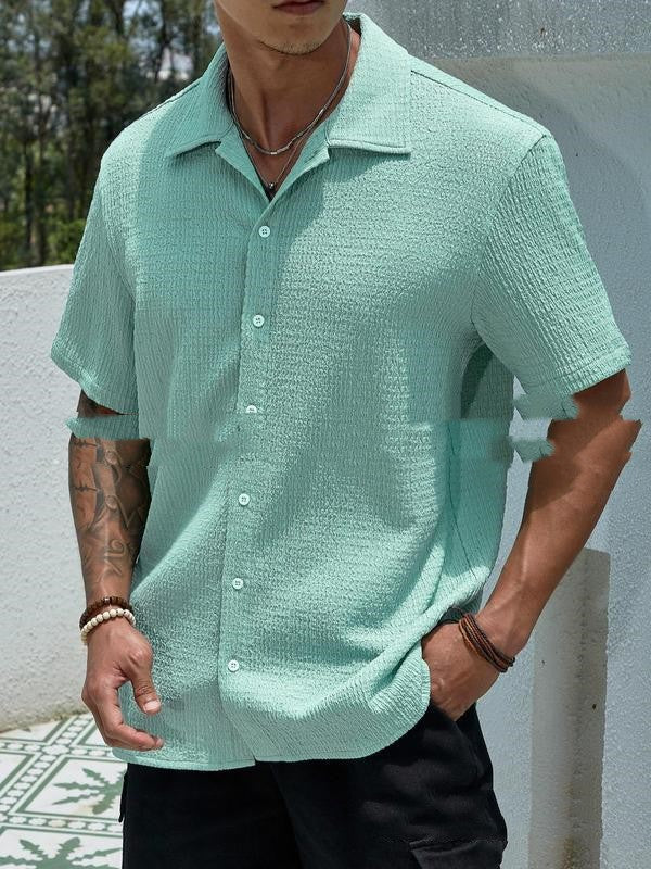 Men's Casual Cotton Short Sleeve Button-Up Shirt
