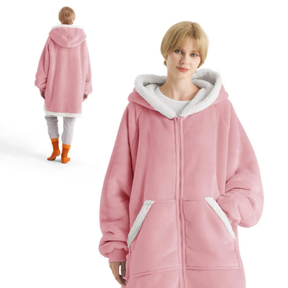 Plush Fleece Wearable Blanket Hoodie - Warm Zip Up