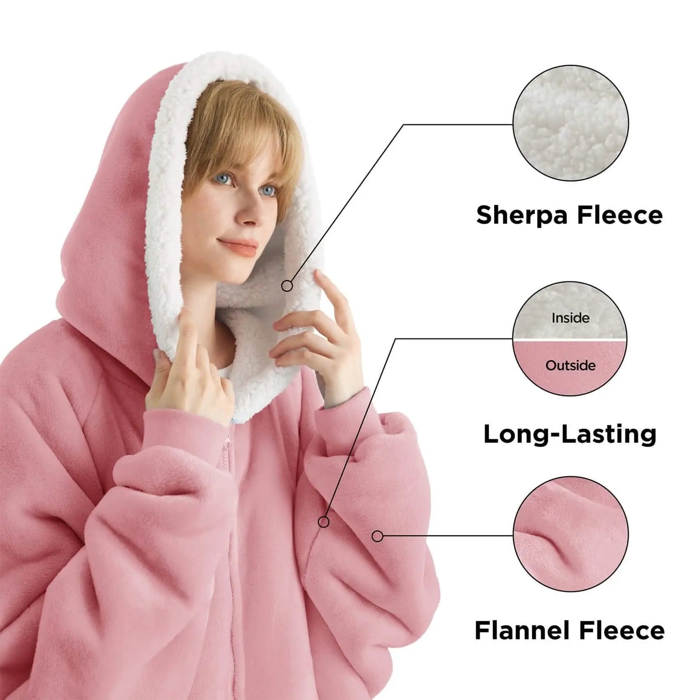 Plush Fleece Wearable Blanket Hoodie - Warm Zip Up