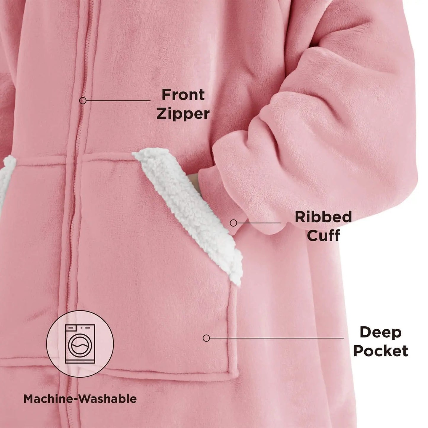 Plush Fleece Wearable Blanket Hoodie - Warm Zip Up