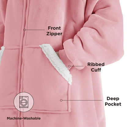 Plush Fleece Wearable Blanket Hoodie - Warm Zip Up