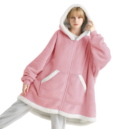 Plush Fleece Wearable Blanket Hoodie - Warm Zip Up