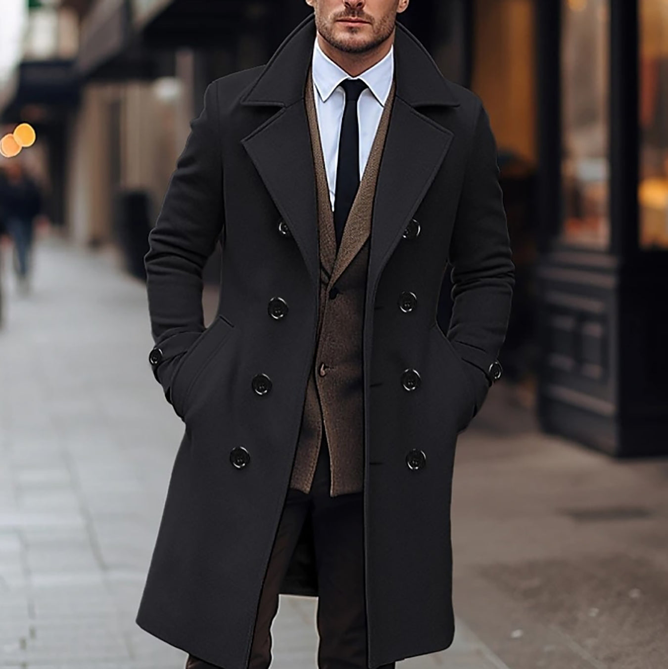 Traditional Mens Wool Pea Coat - OutfitLondon
