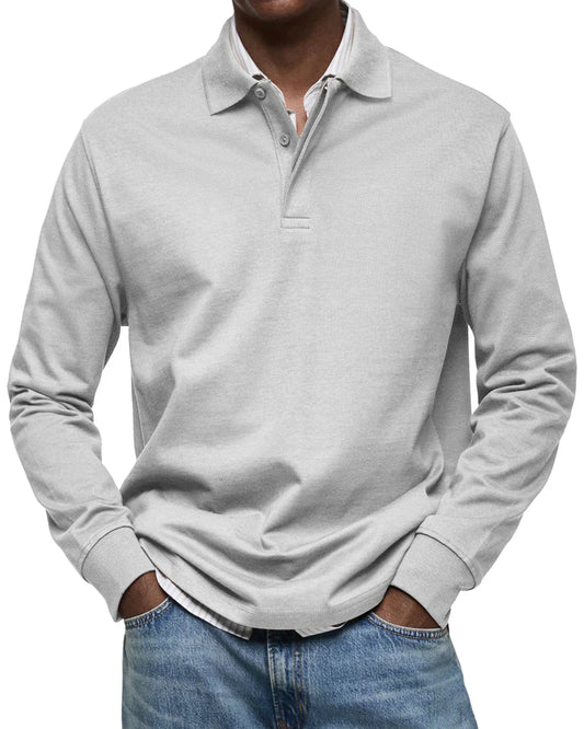 Men's Simple Long Sleeve Polo Top - Everyday Basic Tee - OutfitLondon