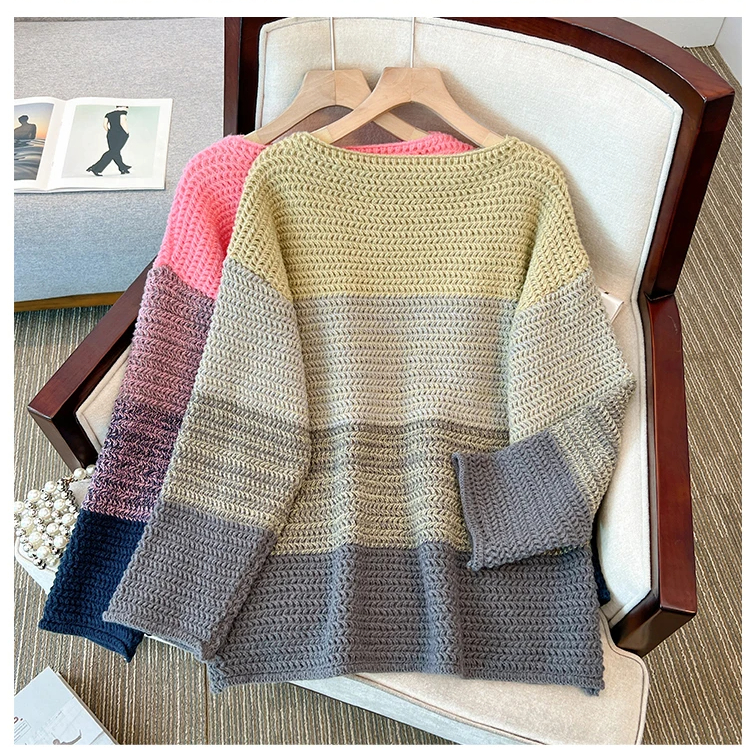 Cozy Large Knit Patchwork Sweater for Women - OutfitLondon