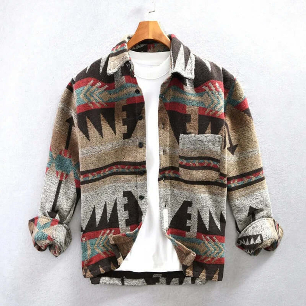 Bohemian Tribal Pattern Shirt Jacket - OutfitLondon