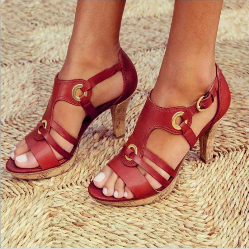Chic Low Heel Ankle Strap Sandals - OutfitLondon