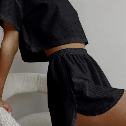 Women's Casual Cotton Crop Top and Slit Shorts Set