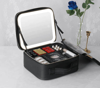 Smart LED Cosmetic Case With Mirror Large Capacity Cosmetic & Toiletry Bags Travel Makeup Case