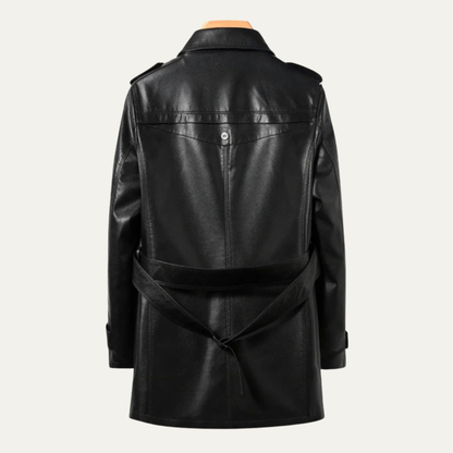 Classic Men's Dark Brown Executive Leather Trench Coat
