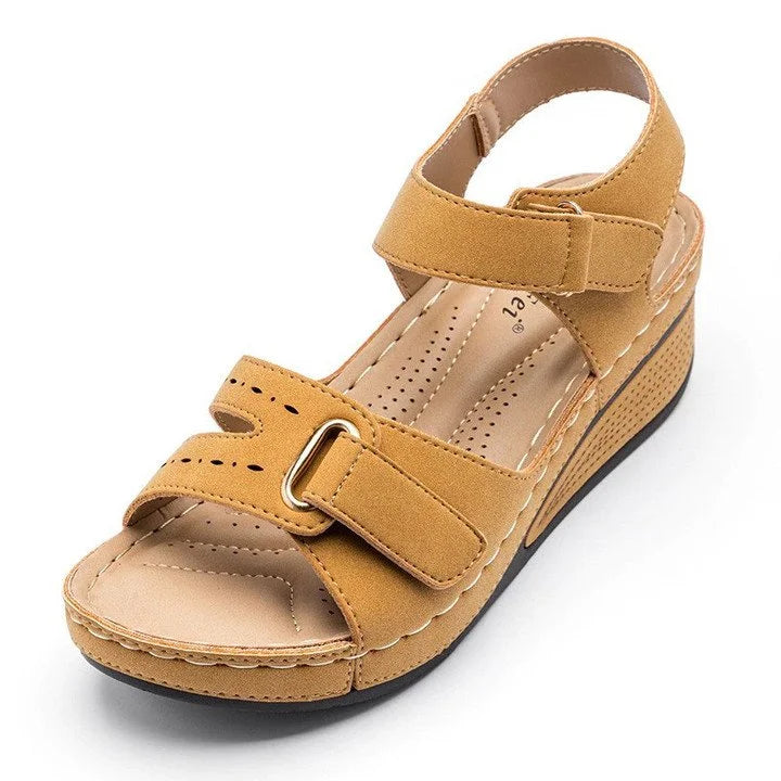 Orthopedic Wedge Velcro Leather Sandals For Women Casual Breathable Hollow Out