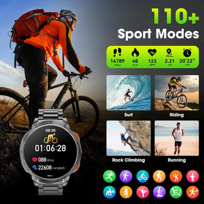 Tactical Mens Smartwatch with HD Display and LED Light