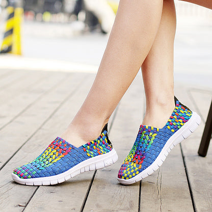 Women Casual Flats Loafers Fantasy Color Mesh Hand Woven Shoes