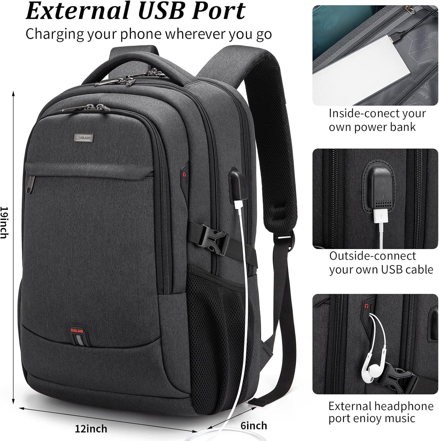 Durable Commuter Laptop Bag with USB Charger & Multiple Pockets