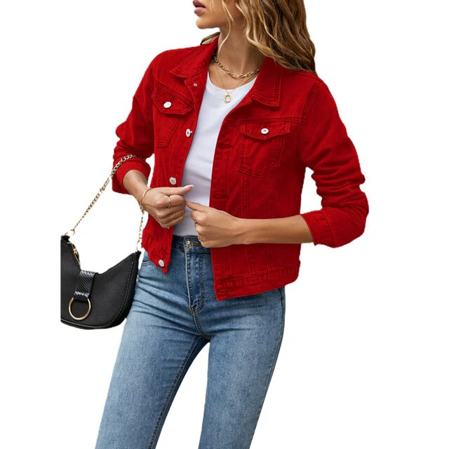 Classic Womens Blue Jean Jacket With Buttons