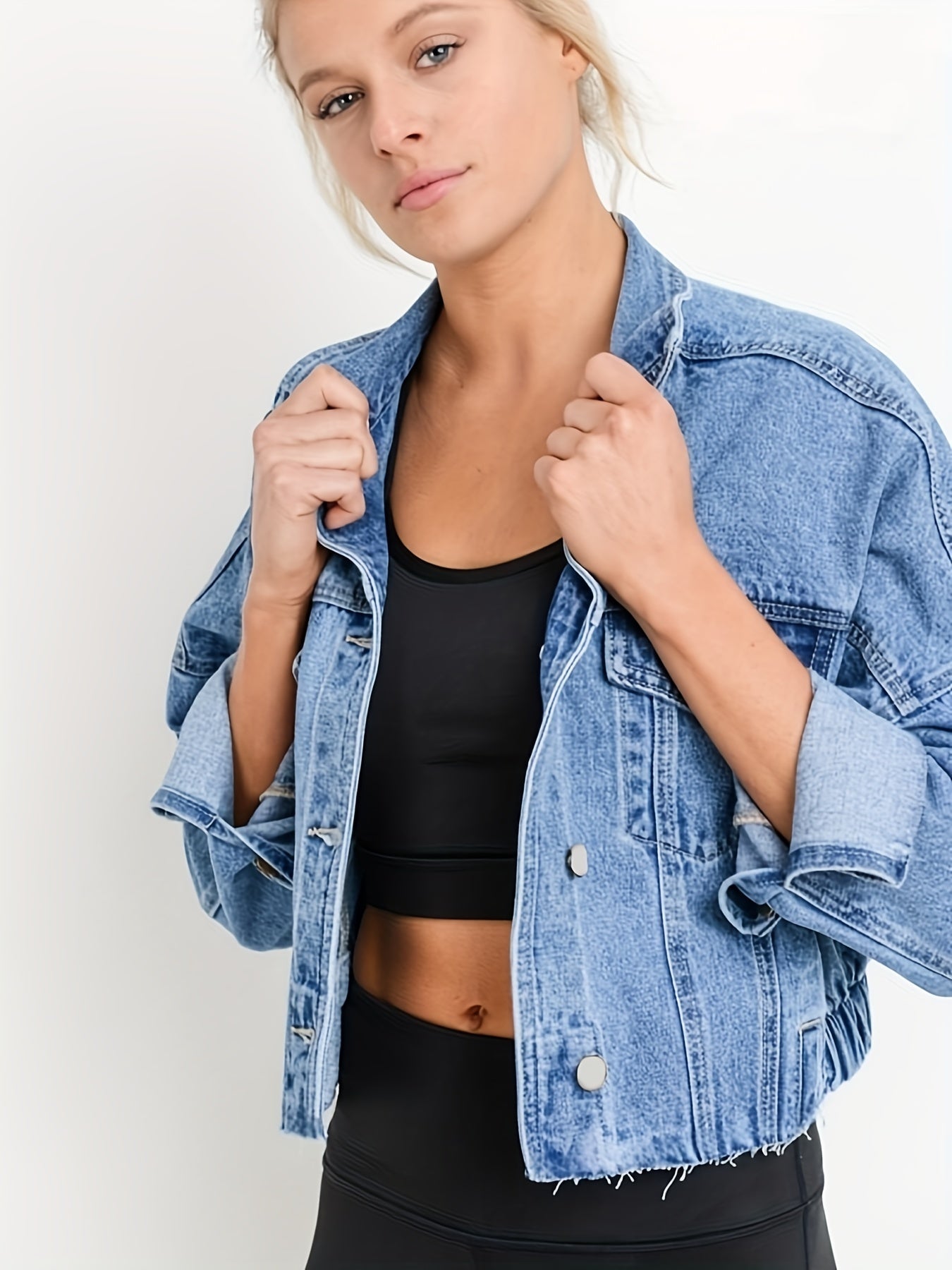Classic Navy Jean Jacket with Collar - OutfitLondon
