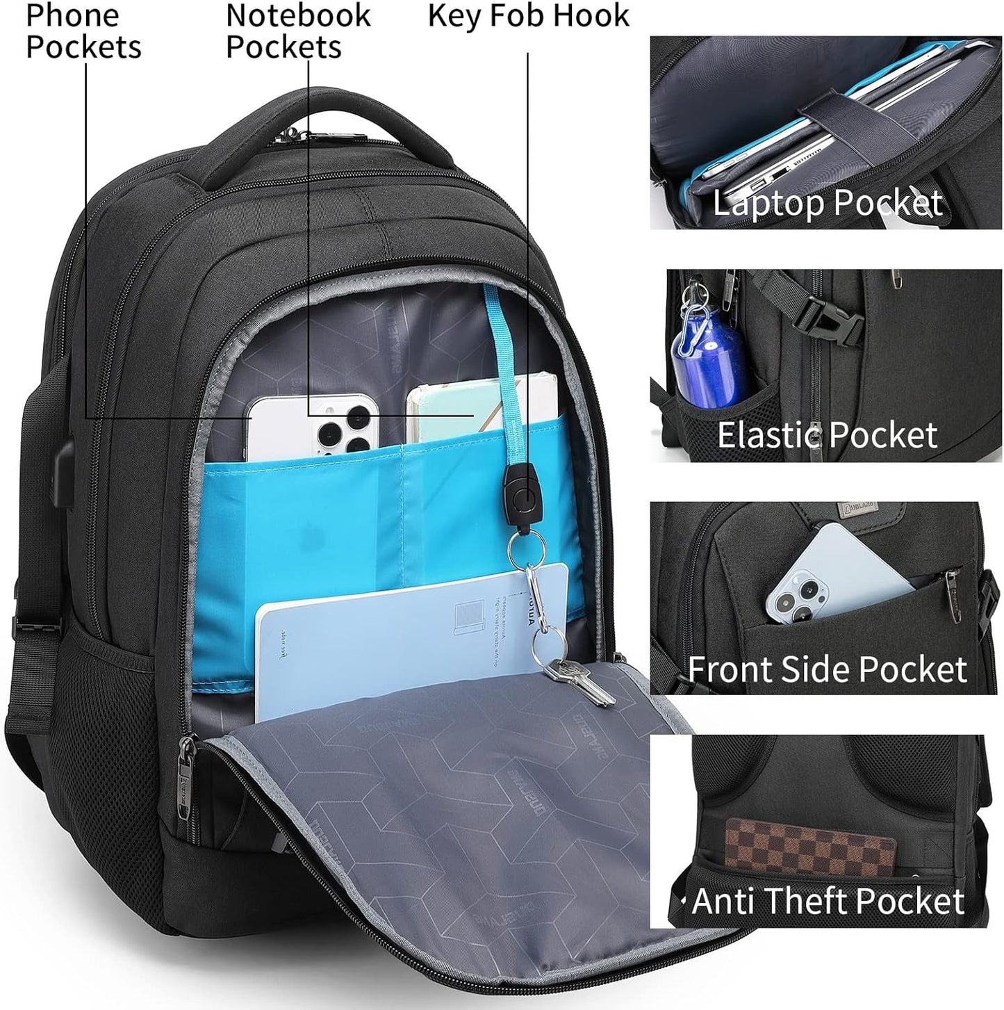 Durable Commuter Laptop Bag with USB Charger & Multiple Pockets