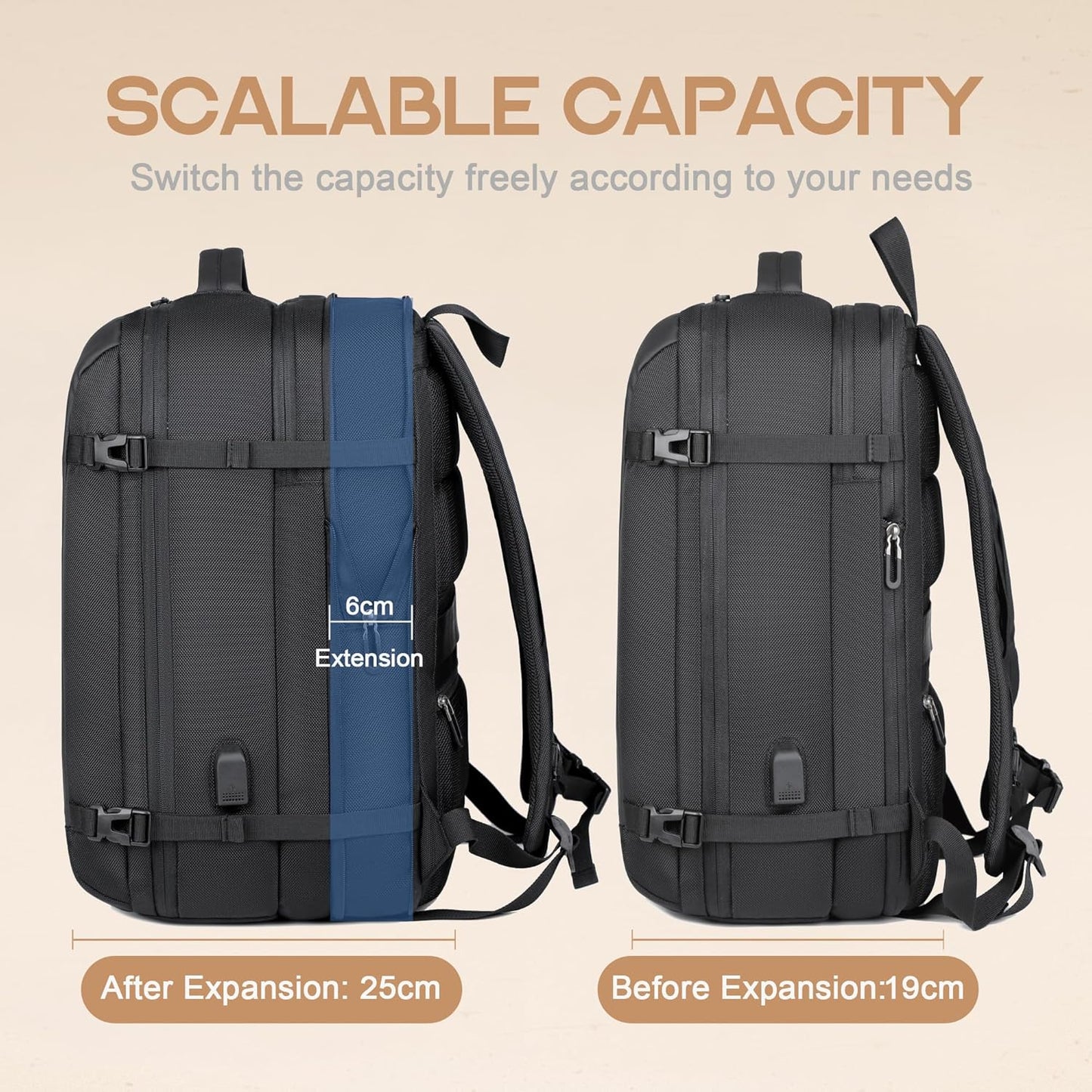 Large Water Resistant Travel Backpack with Laptop Compartment