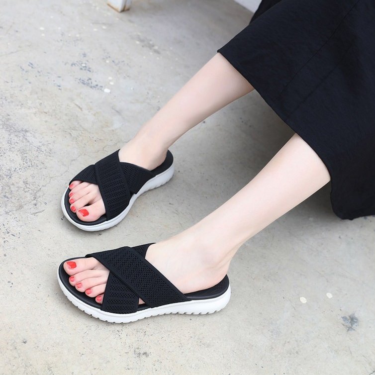 Women Orthopedic Sandals Mesh Anti-slip Broad Strap Beach Flat Sildes