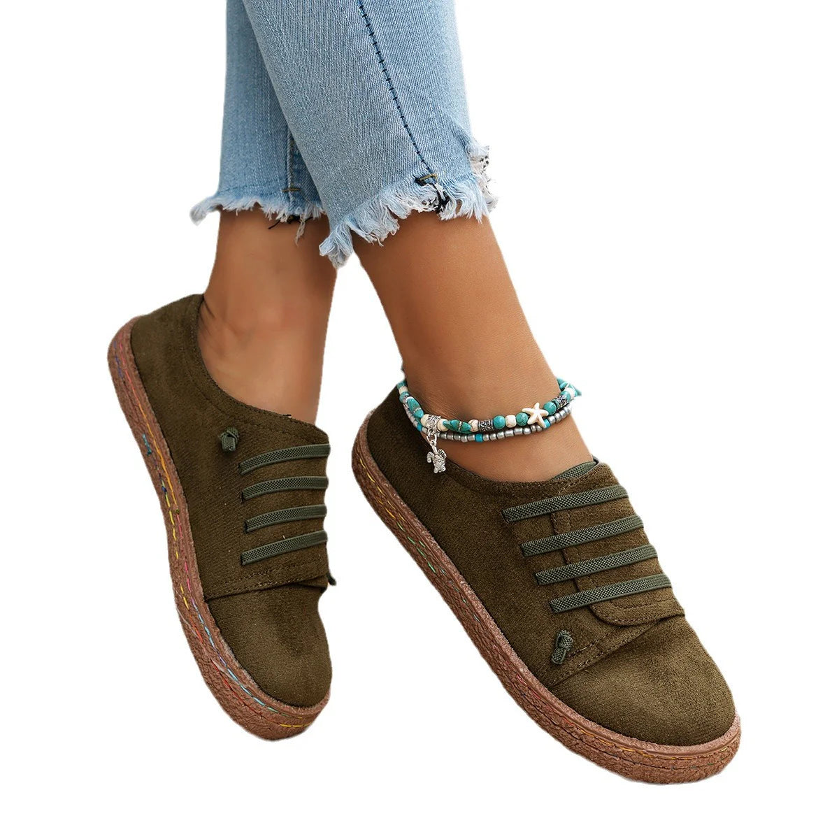 Women's Lightweight Slip-ons with Elastic Laces and Non-slip Sole