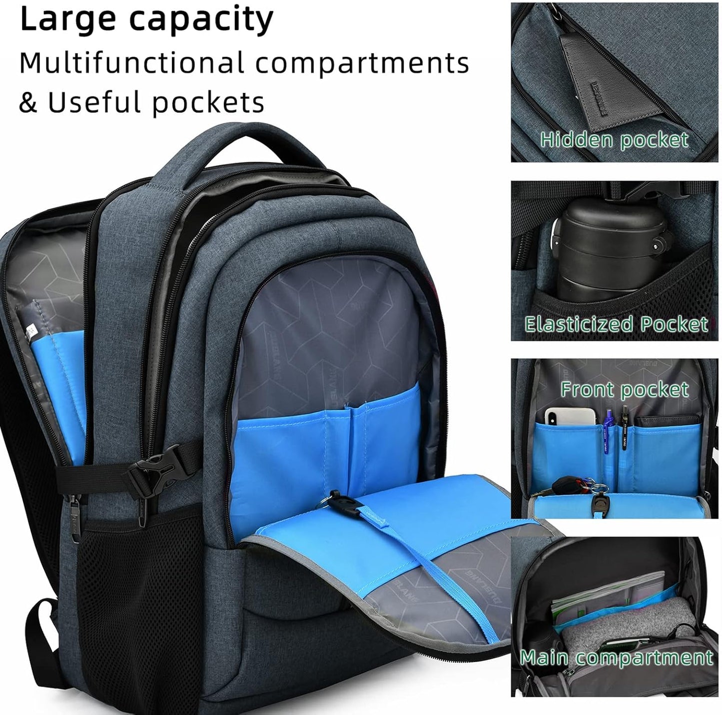 Durable Commuter Laptop Bag with USB Charger & Multiple Pockets
