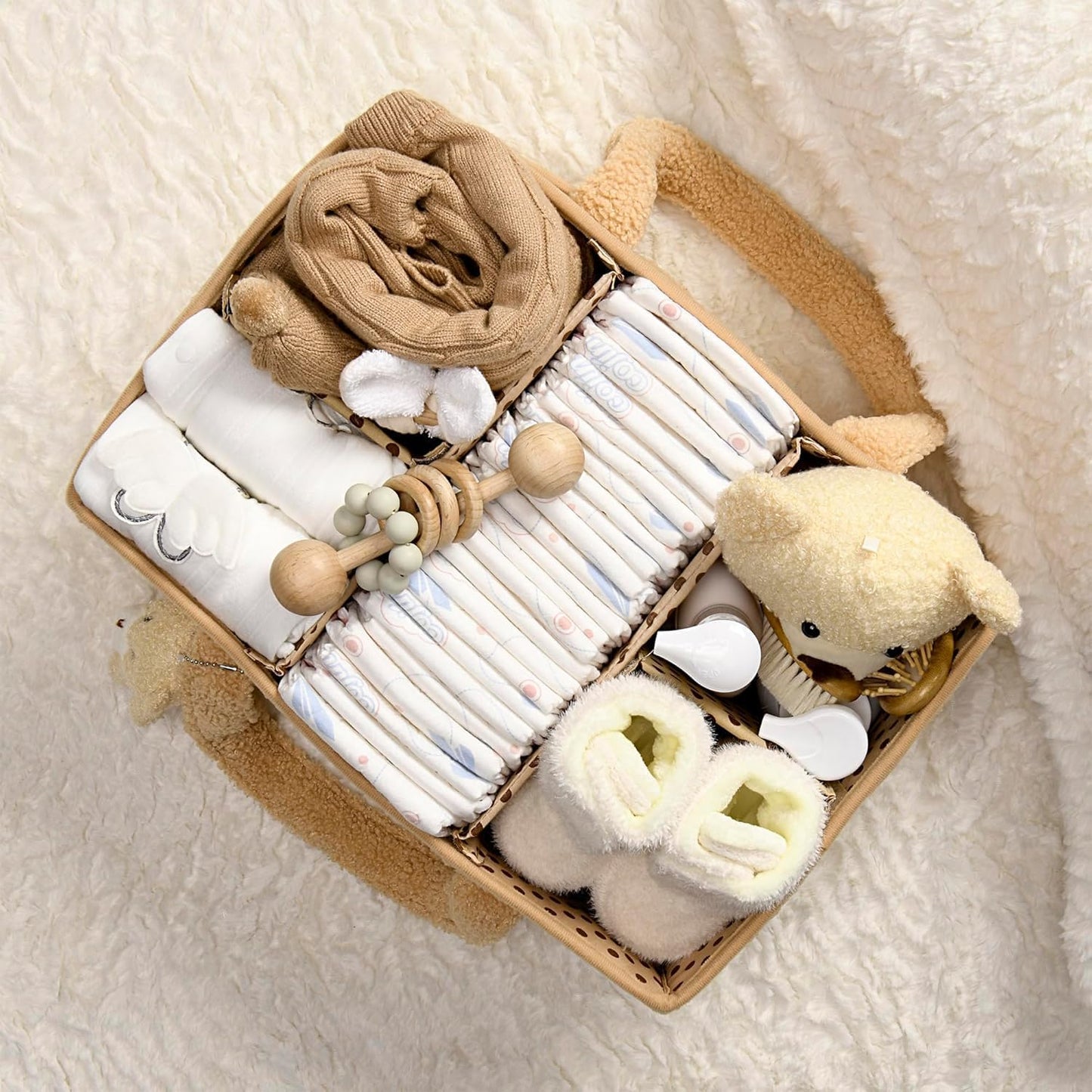 Soft Baby Diaper Storage Basket with Pockets