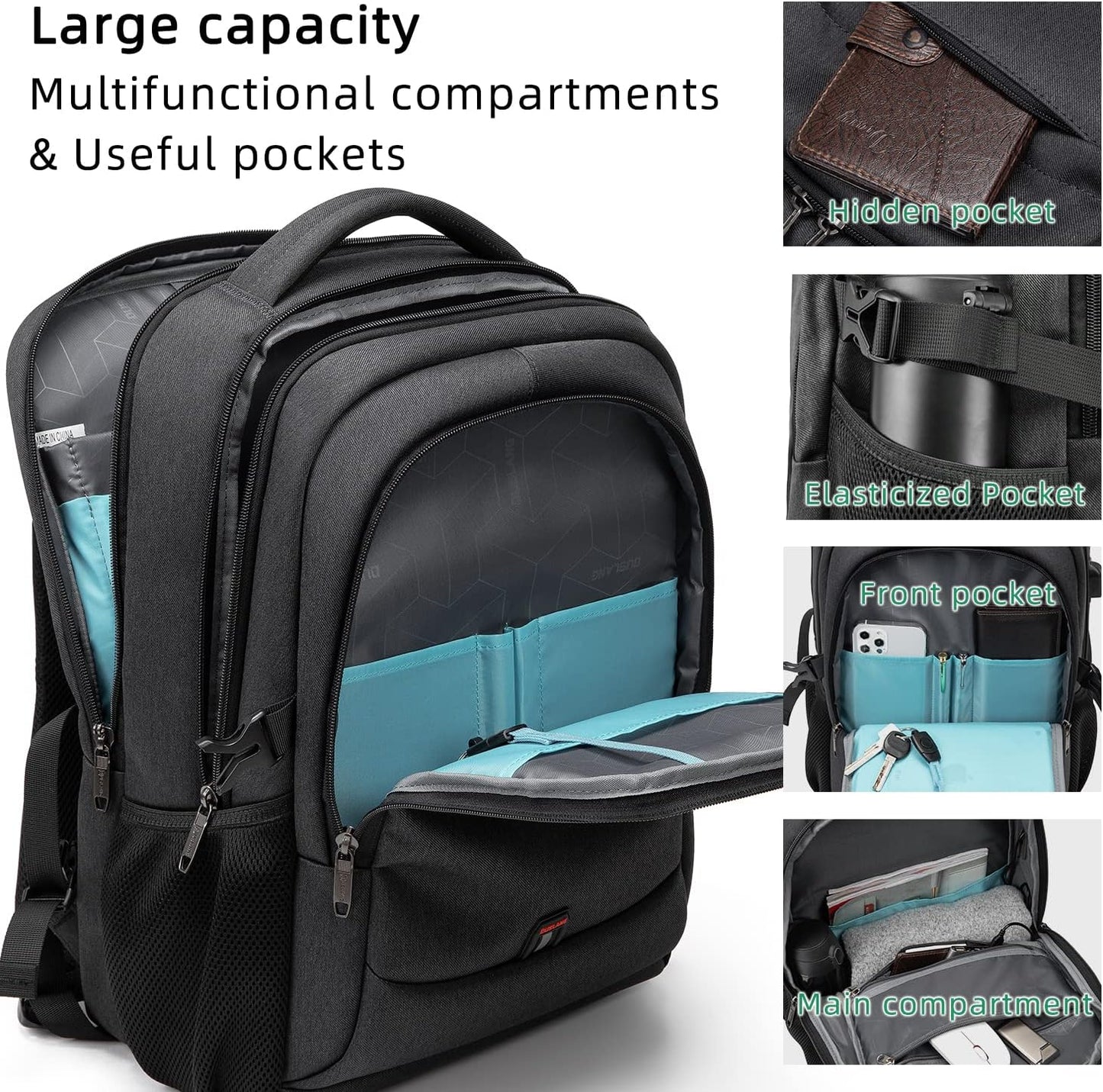 Durable Commuter Laptop Bag with USB Charger & Multiple Pockets