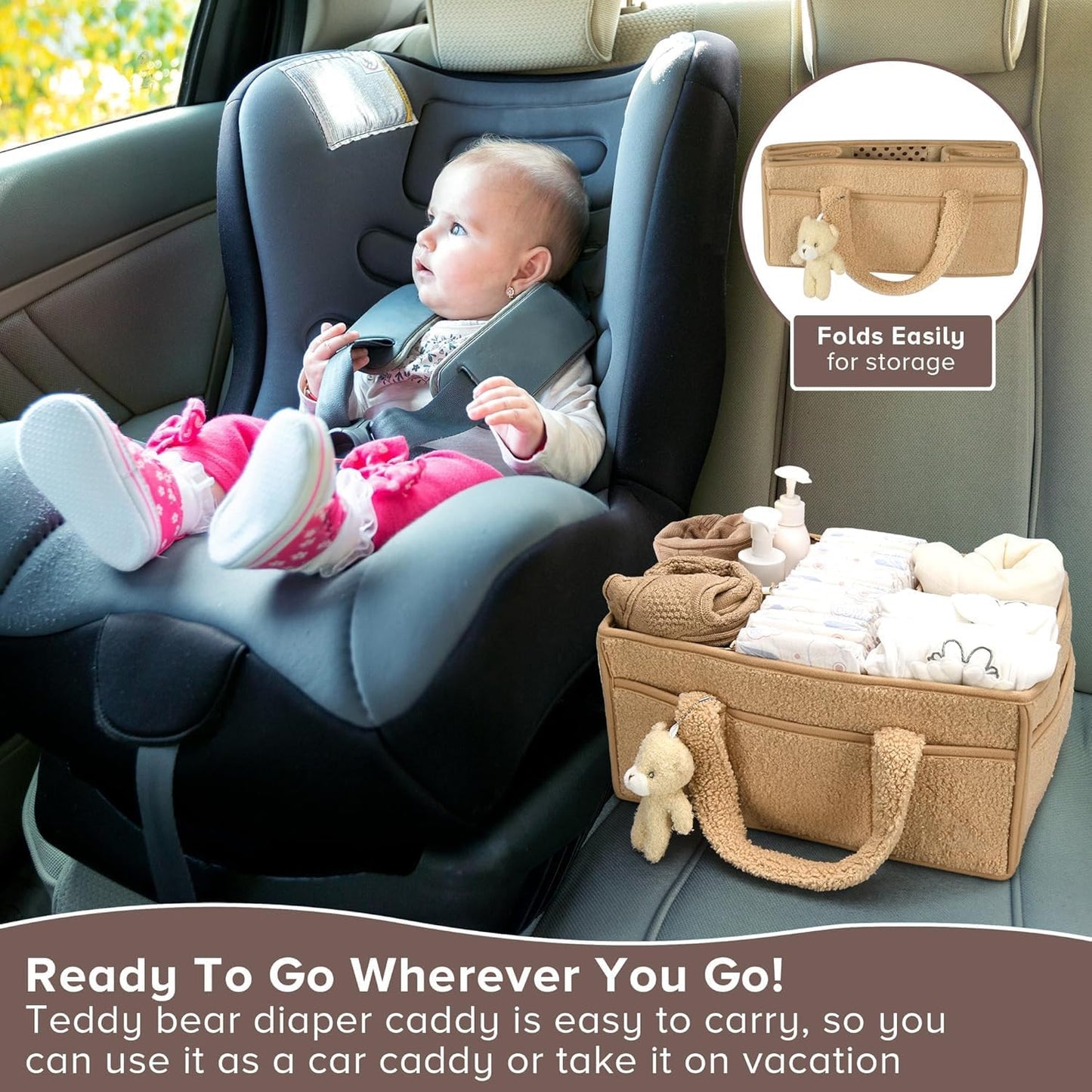 Soft Baby Diaper Storage Basket with Pockets