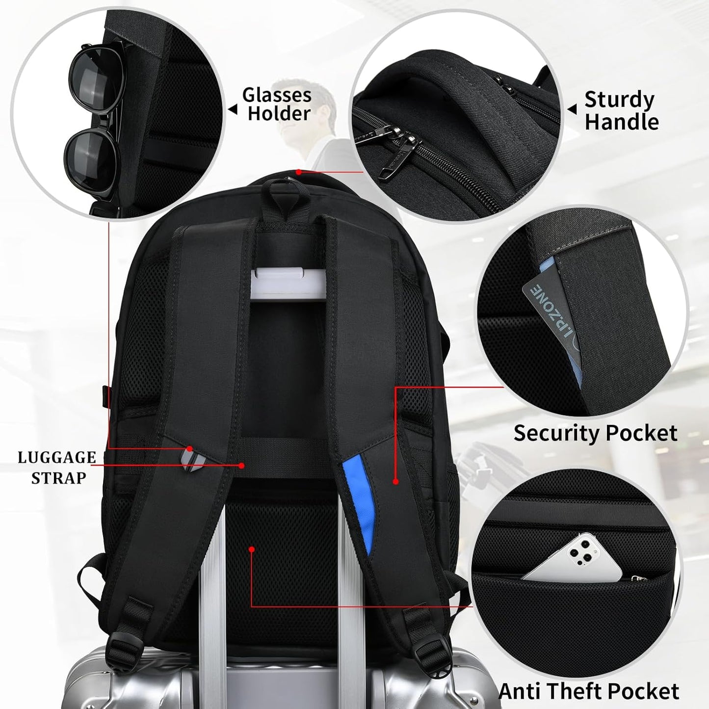 Durable Commuter Laptop Bag with USB Charger & Multiple Pockets
