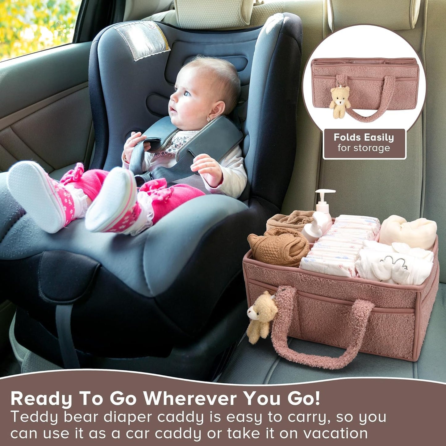 Soft Baby Diaper Storage Basket with Pockets