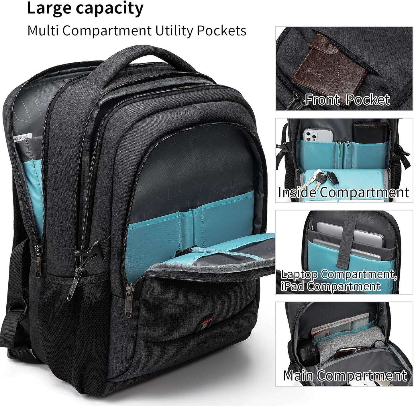 Durable Commuter Laptop Bag with USB Charger & Multiple Pockets