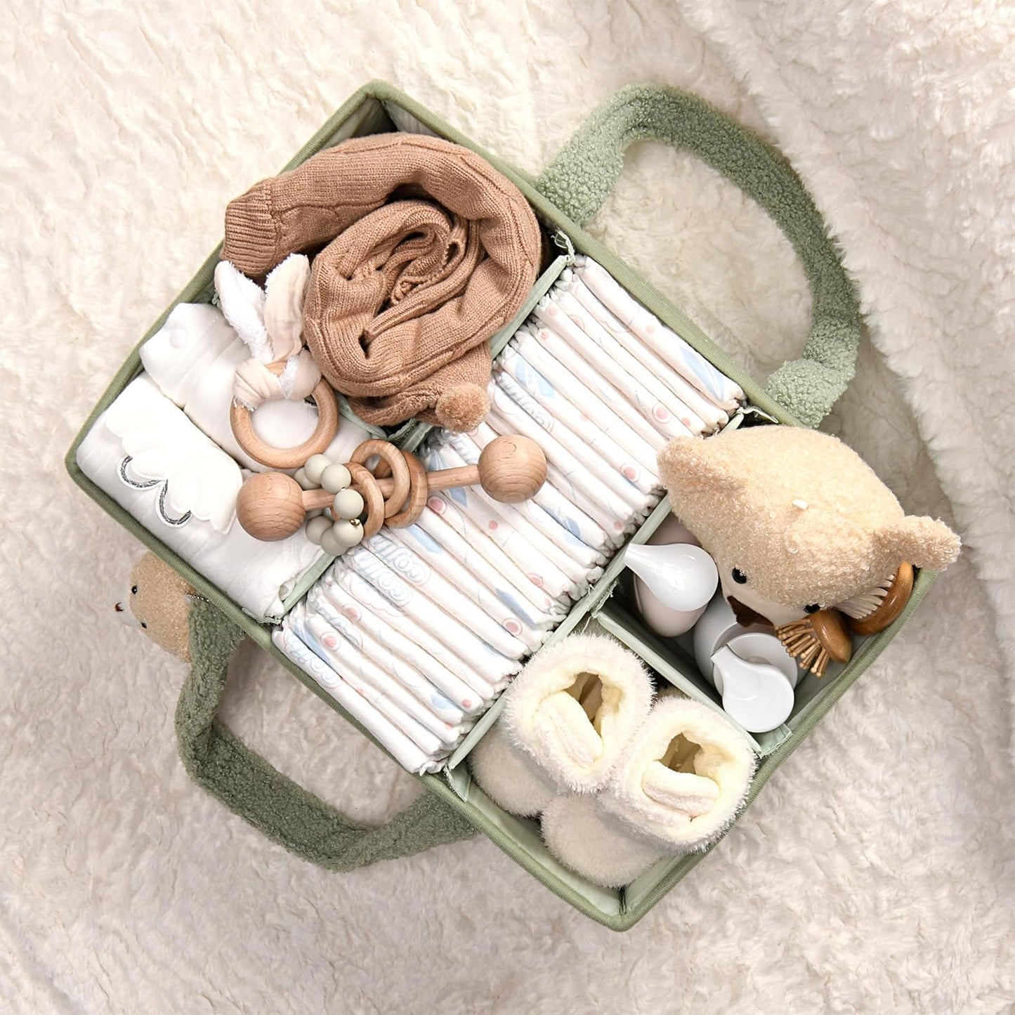 Soft Baby Diaper Storage Basket with Pockets
