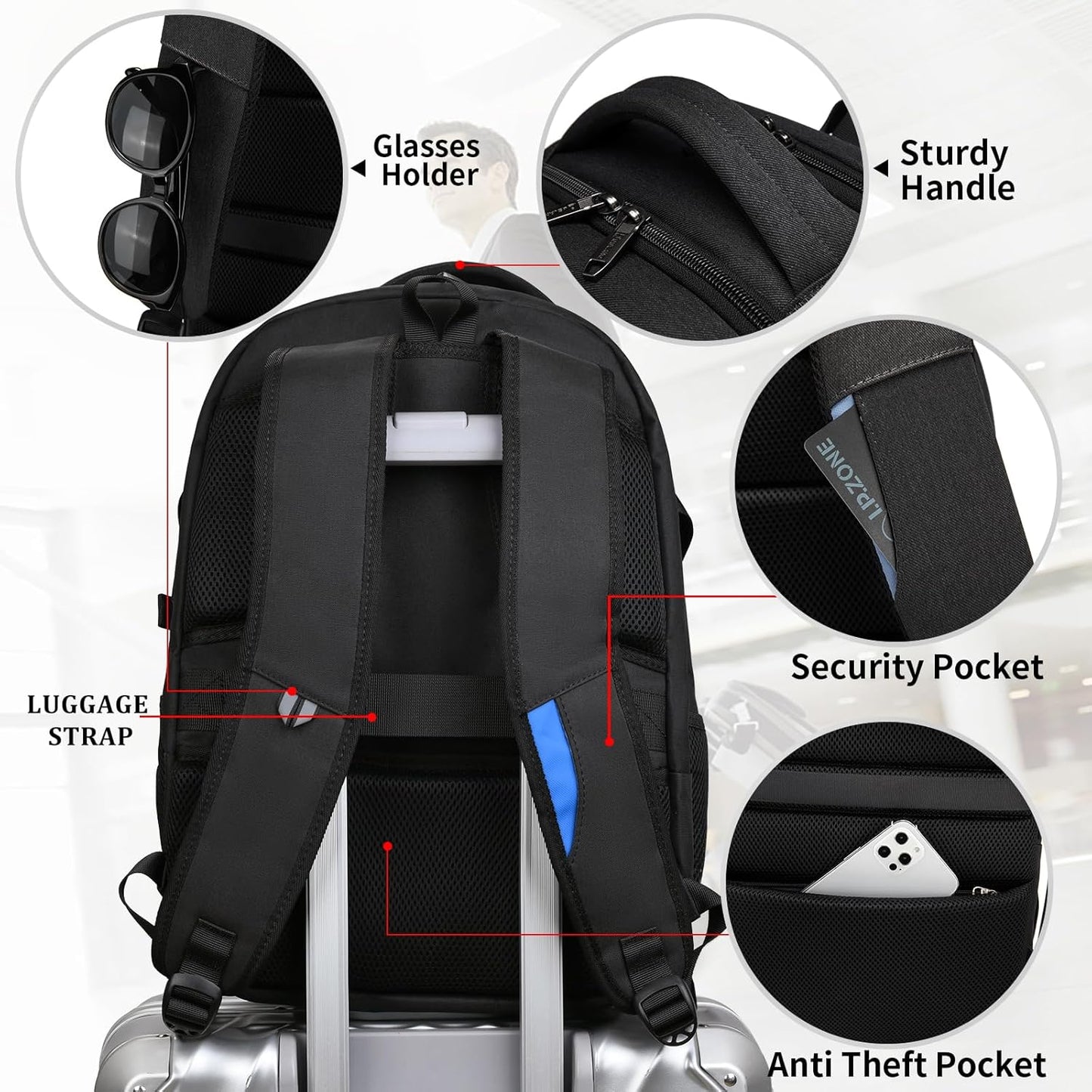 Durable Commuter Laptop Bag with USB Charger & Multiple Pockets