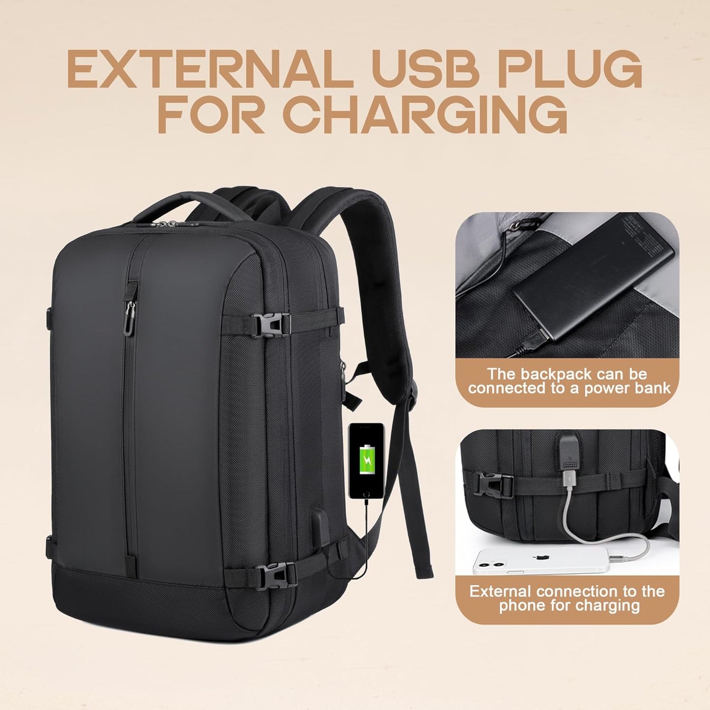 Large Water Resistant Travel Backpack with Laptop Compartment