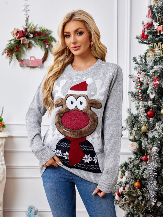 Warm Holiday Crew Neck Long Sleeve Sweater - OutfitLondon