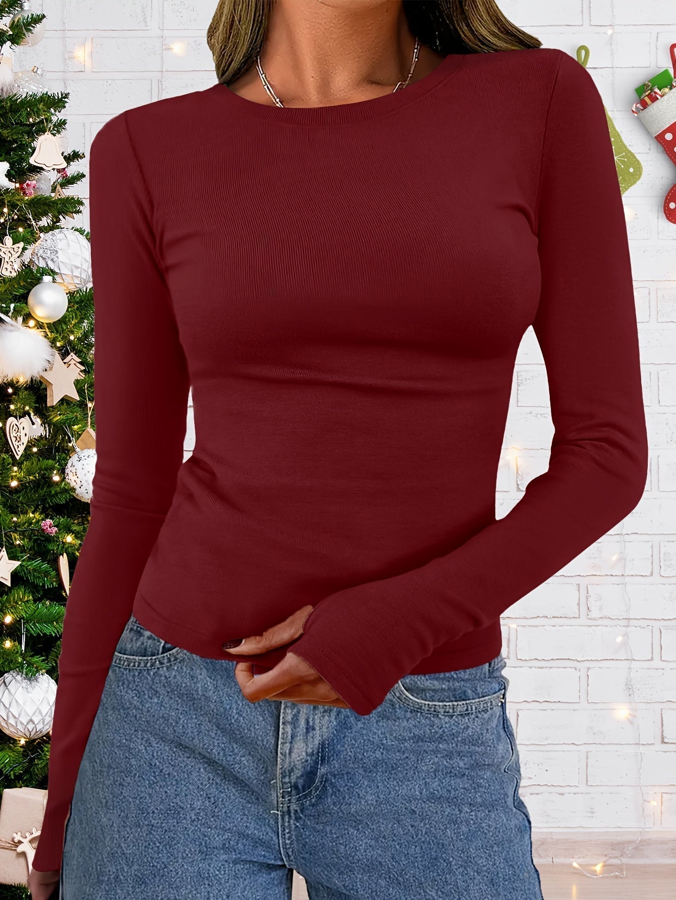 Women's Classic Round Neck Winter Sweater Top