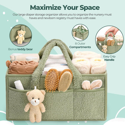 Soft Baby Diaper Storage Basket with Pockets