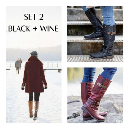 Women’s Vintage Leather Zipper High Snow Boots