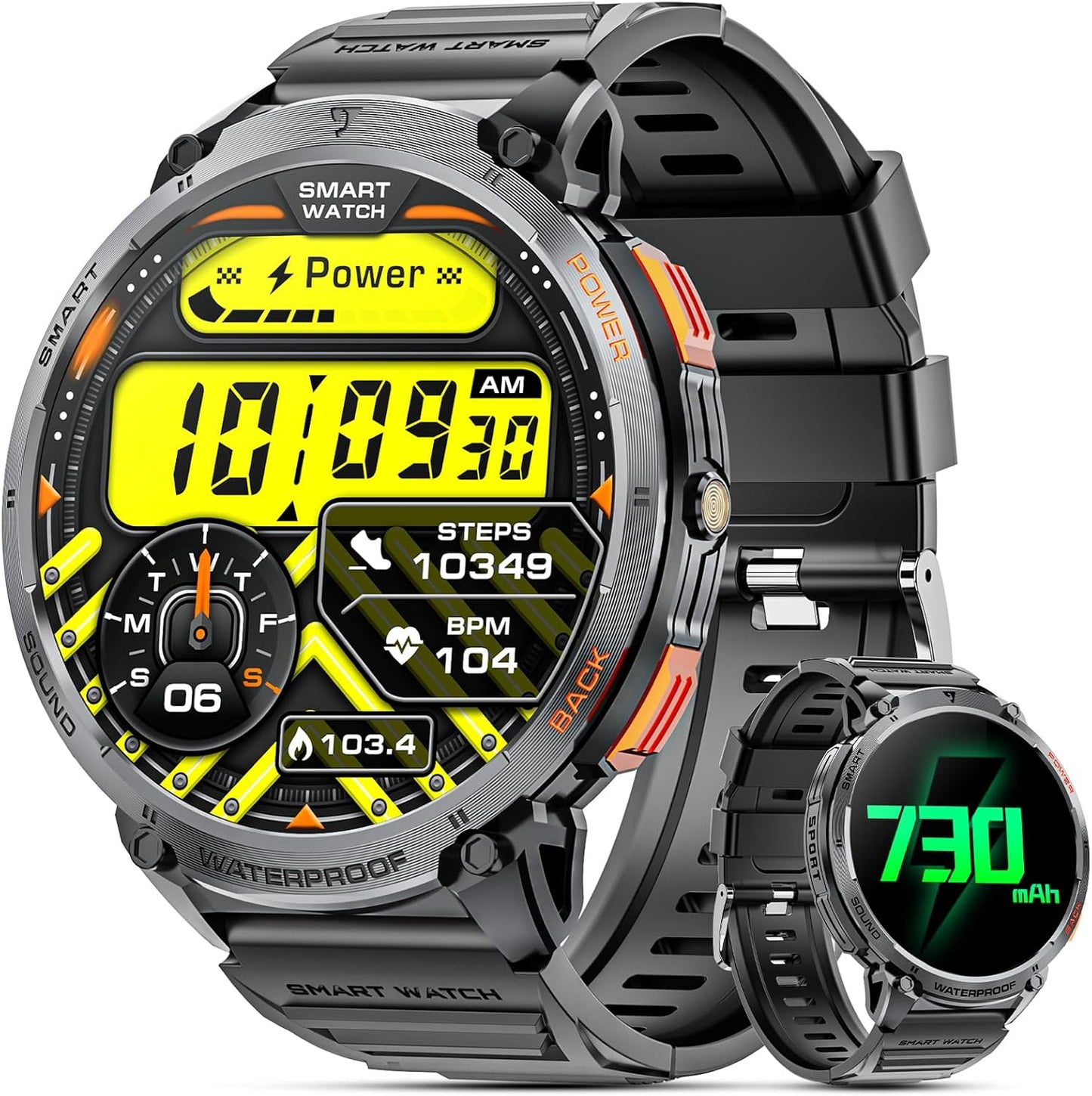 Tactical Mens Smartwatch with HD Display and LED Light