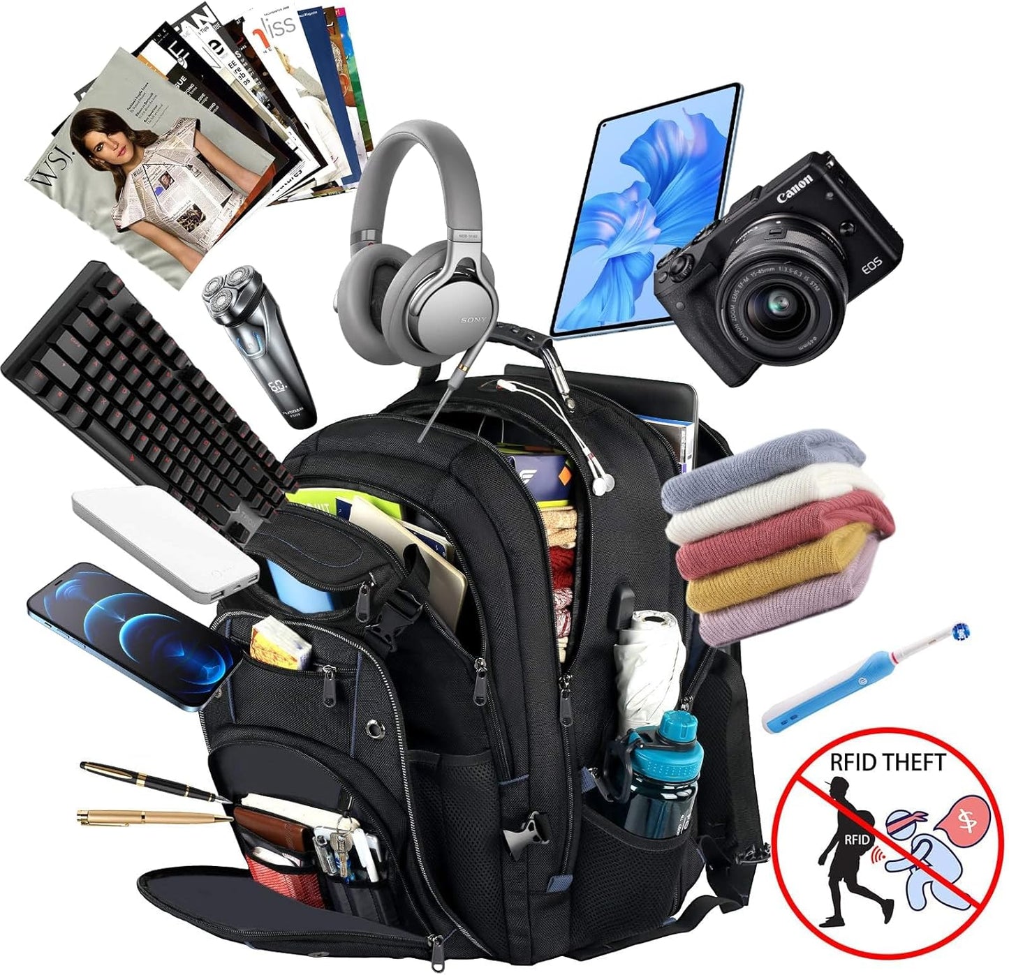 Large Capacity Laptop Backpack with USB Charger and Anti-Theft RFID