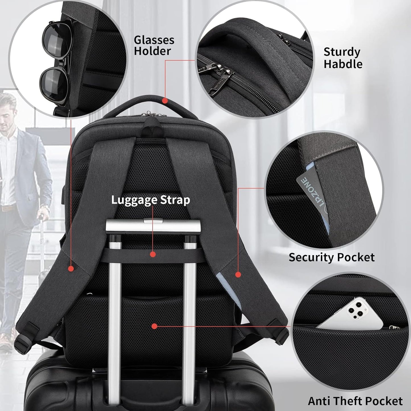 Durable Commuter Laptop Bag with USB Charger & Multiple Pockets