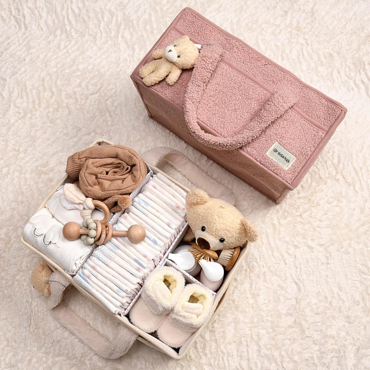 Soft Baby Diaper Storage Basket with Pockets