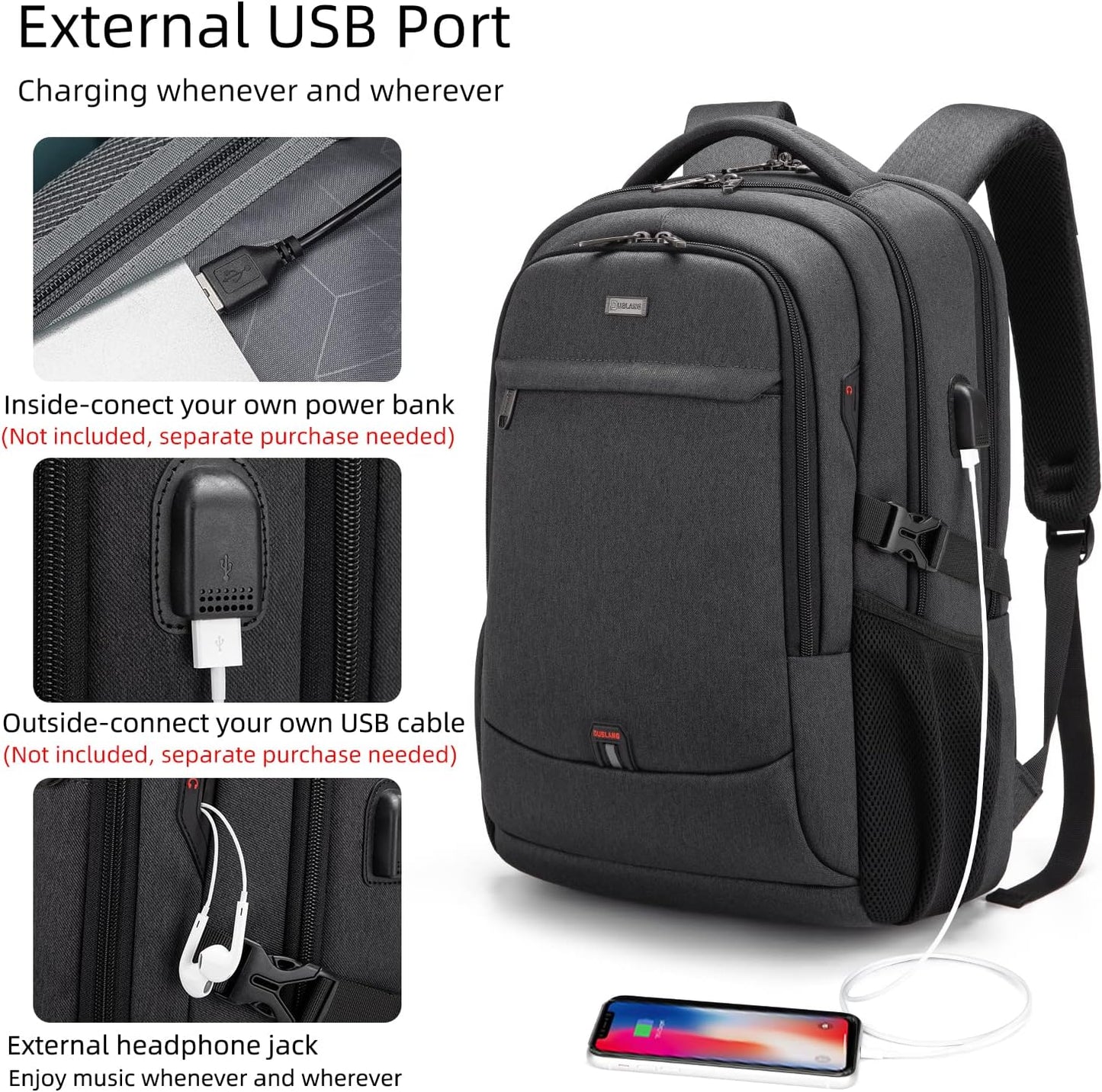 Durable Commuter Laptop Bag with USB Charger & Multiple Pockets