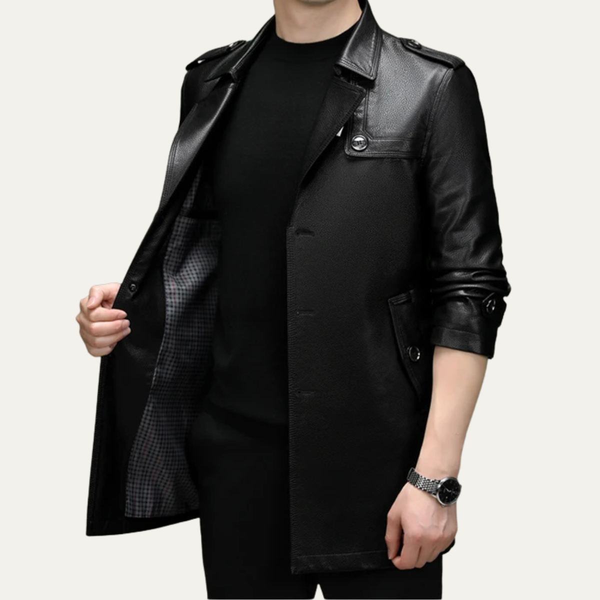 Classic Men's Dark Brown Executive Leather Trench Coat