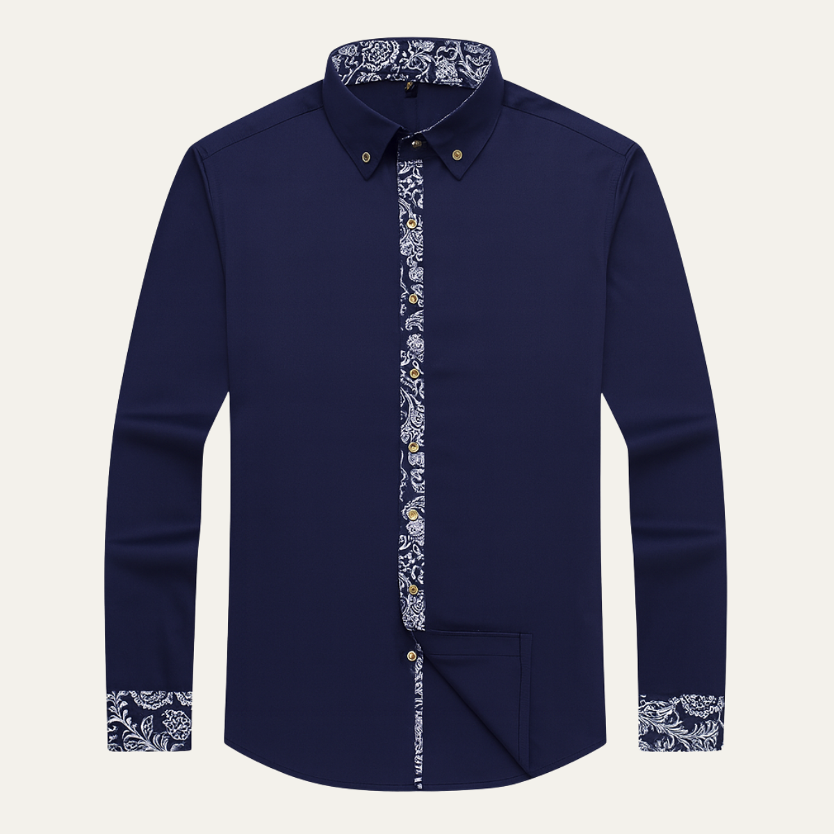 Stylish Men's Slim Fit Dress Shirt with Patterned Collar