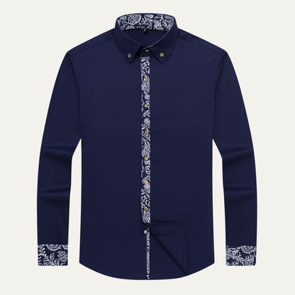 Stylish Men's Slim Fit Dress Shirt with Patterned Collar