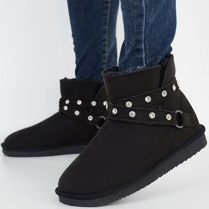 Rhinestone Decor Warm Fuzzy Lining Snow Booties Winter Ankle Boots